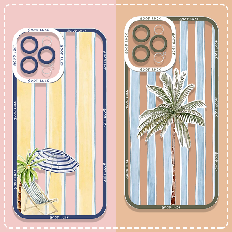 Phone Cases Clear - Sommerliche Palm-Kokosnuss-Baum Gestreifte Bedruckte Transparente Handyhülle