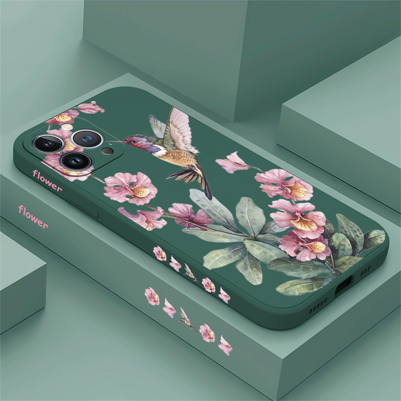 Phone Cases Dior - Bemalte Blumen Vögel Handyhülle für iPhone