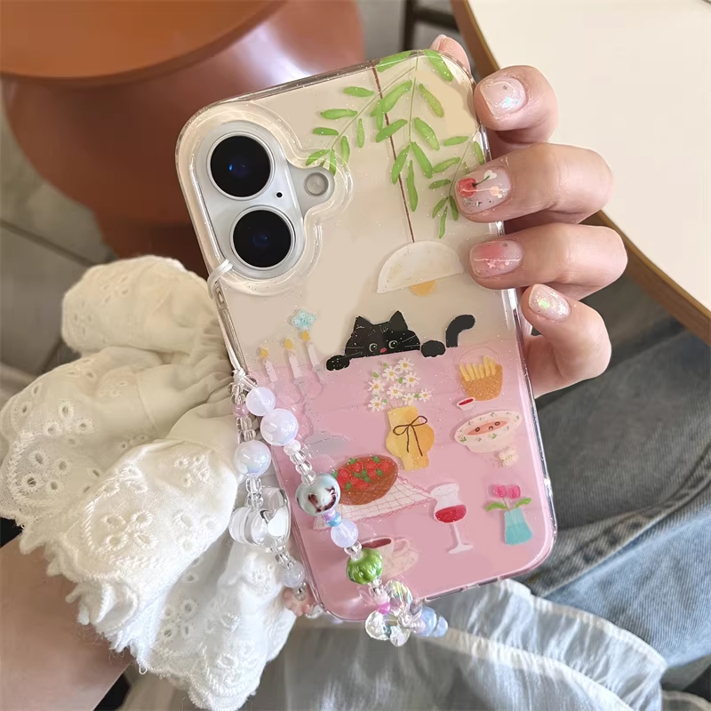Phone Cases Girly - Ins Girl Niedliche Esstisch-Katzen-Cartoon-Handyhülle für iPhone