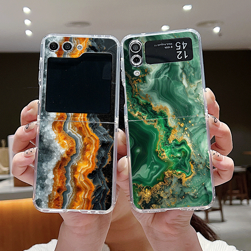 Phone Cases Z Fold 4 - Künstlerische bunte Marmor Textur Muster klare