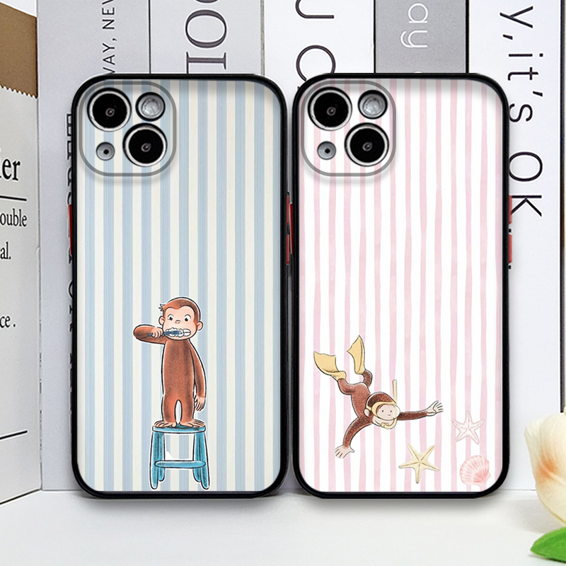 Phone Cases For Iphone 16 - Cartoon Gestreifter Affe mit Katze Handyhülle